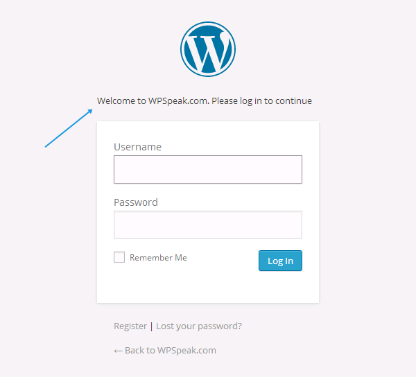 custom message on WordPress login page