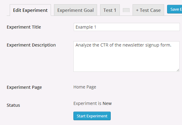 start experiment