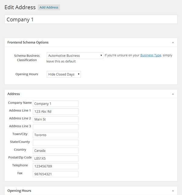 WP Address Schema